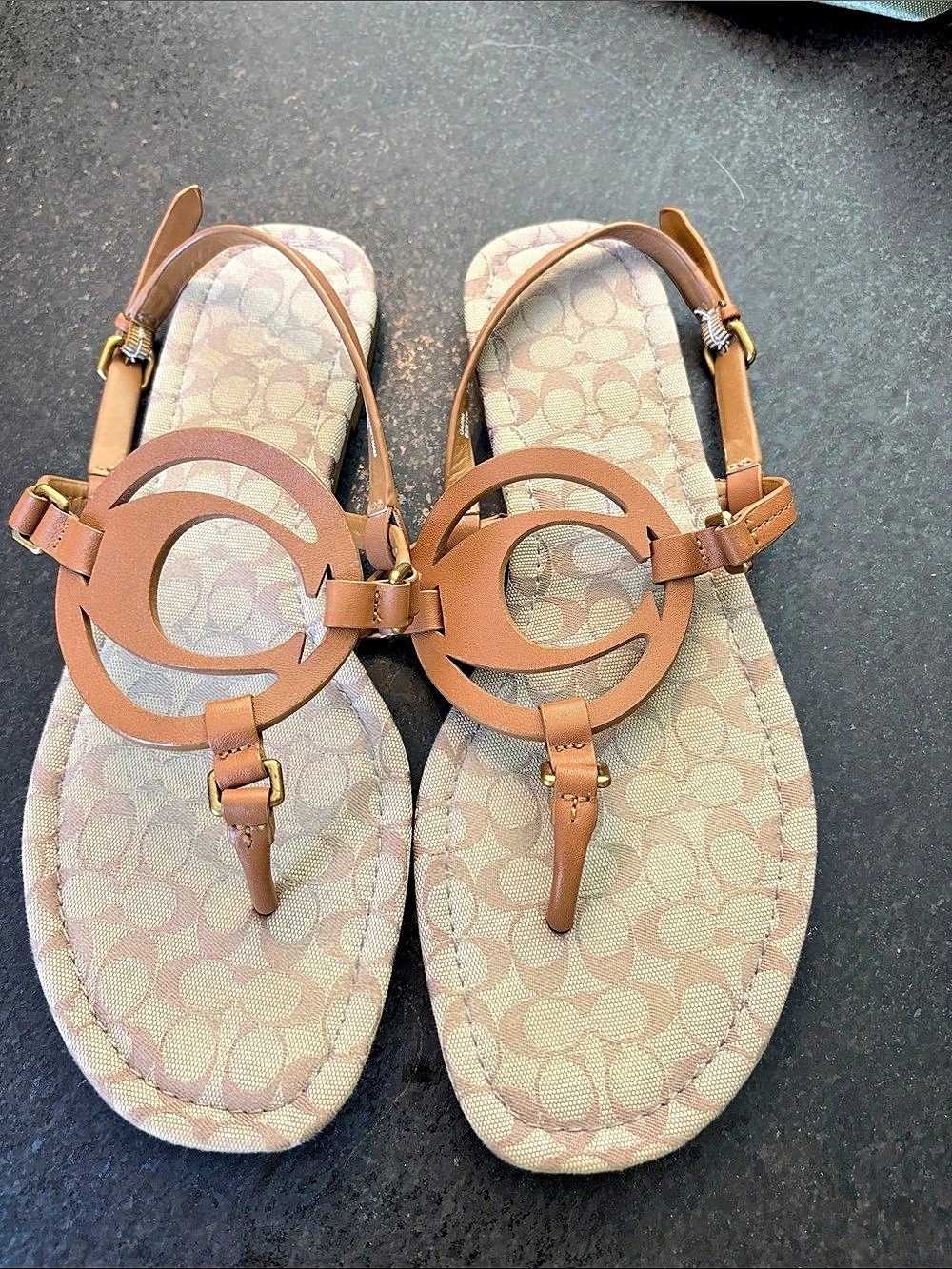 Coach Jeri Sandal Logo Sandals Brown & Beige US 9